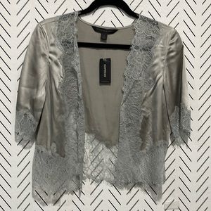 Express Silver Lace Metallic Silk Crop Top. Medium,